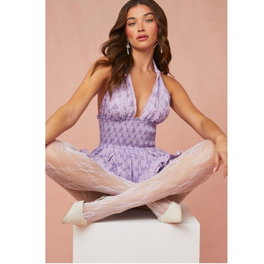 LOVESHACKFANCY Deanna Lilac Dreams Halter Mini Dress